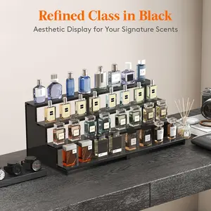 Lifewit 3-4 Tier Black Display Stand, Perfume Cologne Organizer, Spice Rack for Countertop, Vanity and Dresser, Cupcake Dessert Figures Shelf, Aesthetic Room Decor Storage, Modern Space Saving Organizer