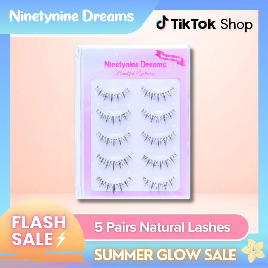 Ninetynine Dreams 5 Pairs Lightweight Natural False Eyelashes | Ultra-Thin Band Daily Strip Lashes, Reusable Soft Anime Manhua Style — Beginner Friendly Must Have Makeup Essential False Eyelashes