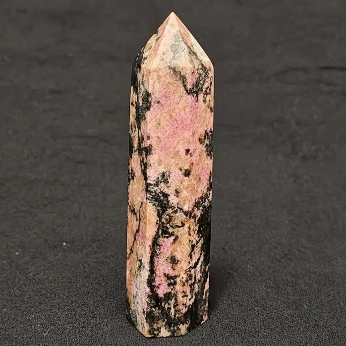 Rhodonite Tower – 3.5 Inches - Pink & Black Crystal for Emotional Healing, Self-Love & Forgiveness