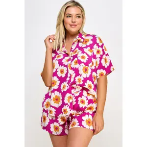 Stacey B's Plus Button Down Shirt And Shorts Set