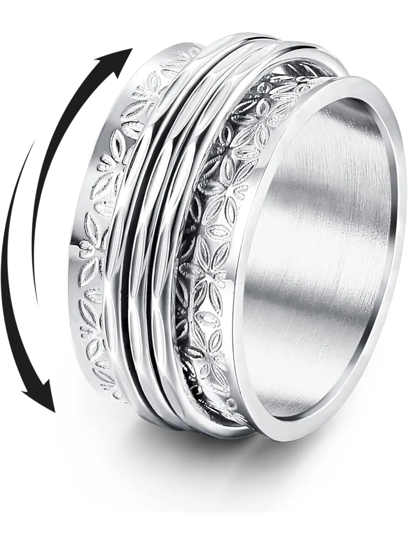 Stainless Steel Spinner Rings Fidget Band Rings Moon Star Flower Butterfly Anxiety Rings Anti Anxiety Ring Stress Relief Ring for Women Men Fashion Ring Elegant Casual Ring Five Row Ring