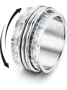 Stainless Steel Spinner Rings Fidget Band Rings Moon Star Flower Butterfly Boho Style Rings Anxiety for Women Men