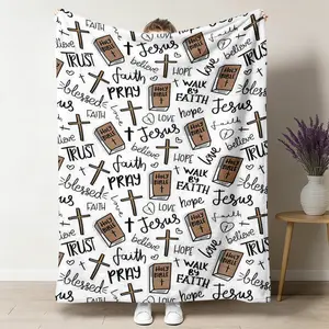 Premium Fleece Christian Bible Throw Blanket - 80x60 in, Super Soft Lightweight Cozy, Dark Cute Cartoon Highland Cow 6-Day Star Design, Worm & Lola Virgin Mary Themed, for Bedroom, Girlfriend Gift, Throw Blankets