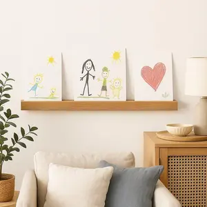 Oakwood Slim Solid Oak Floating Picture Rail Shelf - Drill-Free Adhesive Option, Minimalist Design, Easy Installation, Wall Shelf for Room Photo & Artwork Decoration, Shelves