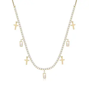 MEIITRUE 14K Gold Plated Cross Pendant Necklace for Women, Dainty Cubic Zirconia Charm Necklace, Perfect Jewelry Gift for Girls