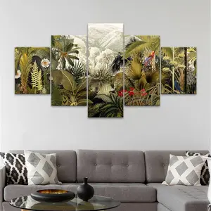 5 Counts Unframed Canvas Poster, Tropical Parrot And Monkey Landscape, Exquisite Poster, Perfect Living Room Decoration, Modern Art, Fashion Family Poster, Wall Art Decoration, Odorless, Waterproof, Artwork