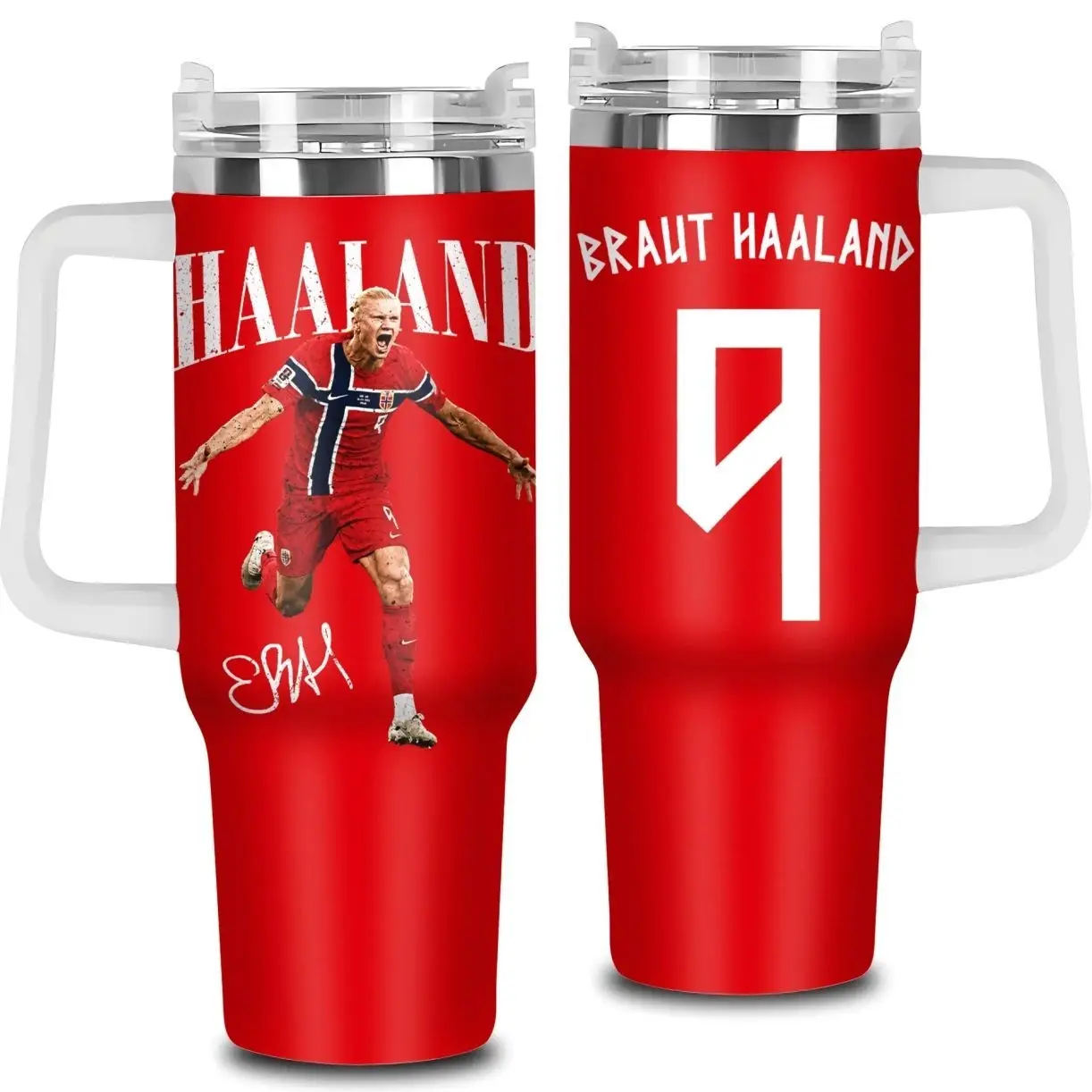 [MADE IN US] Vacuum Insulated Tumbler Erling Haaland with Lid and Straw - Stainless Steel Travel Coffee Mug Double Wall Hot & Cold Drink Cup Leakproof Portable