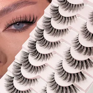Cat Eye Lash Mink Lashes Fluffy Wispy Lashes Strips False Eyelashes Natural Look Fake Eyelash 15mm Faux 3D 7 Pairs Lash Pack