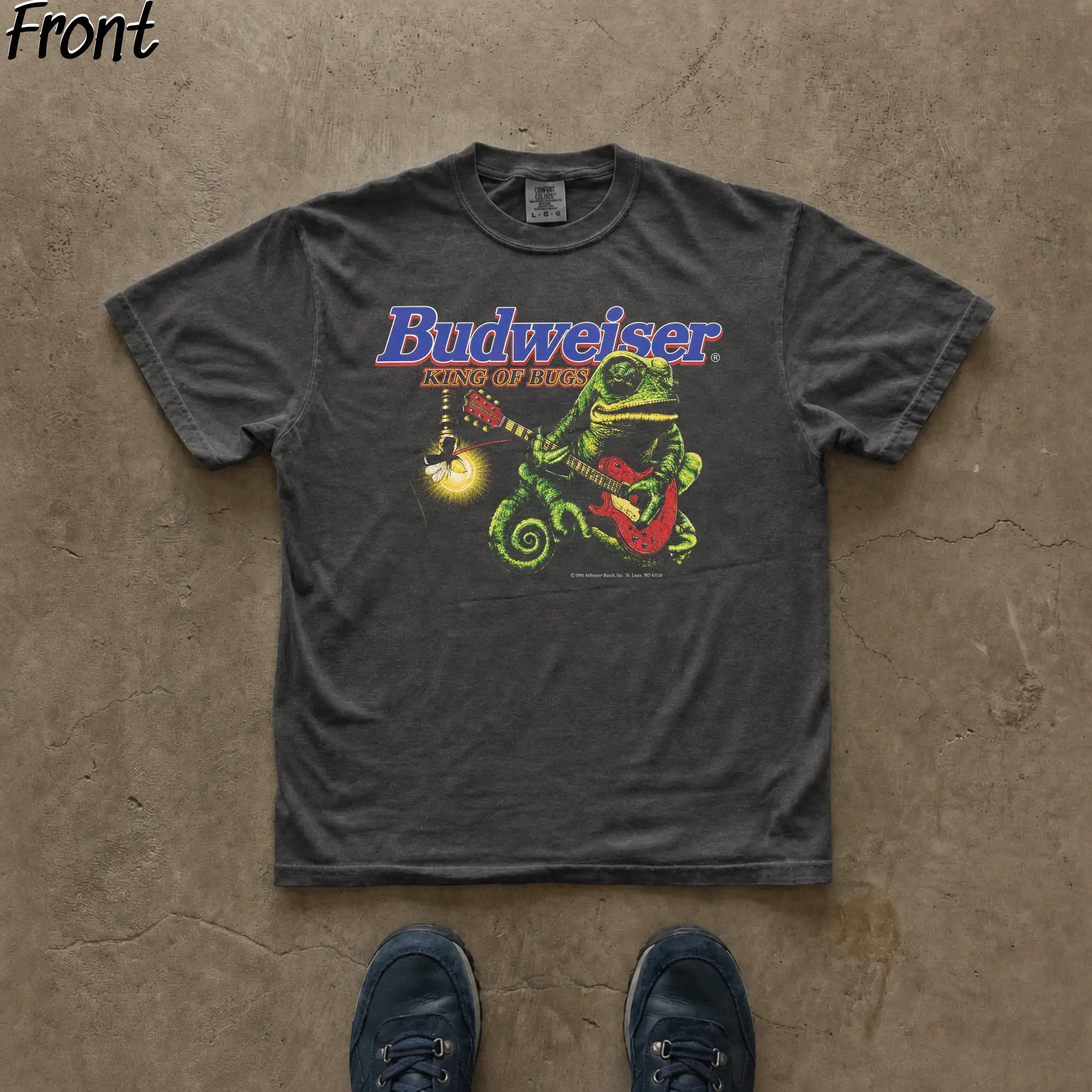 Vintage 90s Budweiser Lizard Guitar Graphic Tee, King of Beers Merch, This Buds For You Shirt, Budweiser Commercial Merch, USA Beer, 100% Cotton Lightweight Shortsleeves, Perfect Gifts for Beer Lovers