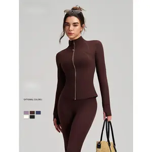 New women's slim-fit sports jacket, slimming long-sleeve yoga top with thumb holes and stand collar yoga wear