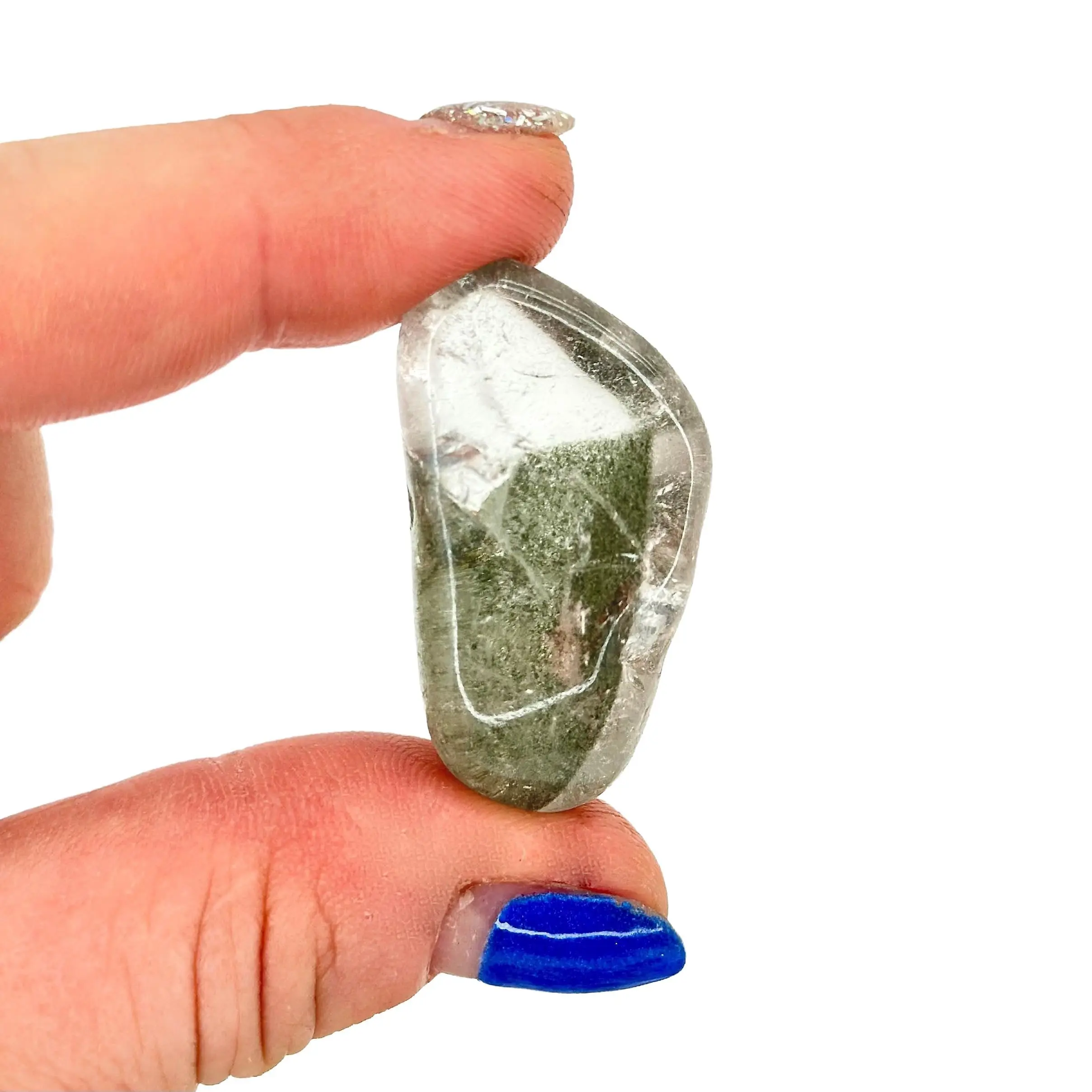 Chlorite included Quartz Tumbled Crystal - Chlorite Quartz Crystal - Tumbled Chlorite Quartz - Quartz with Chlorite - Green Inclusion Quartz