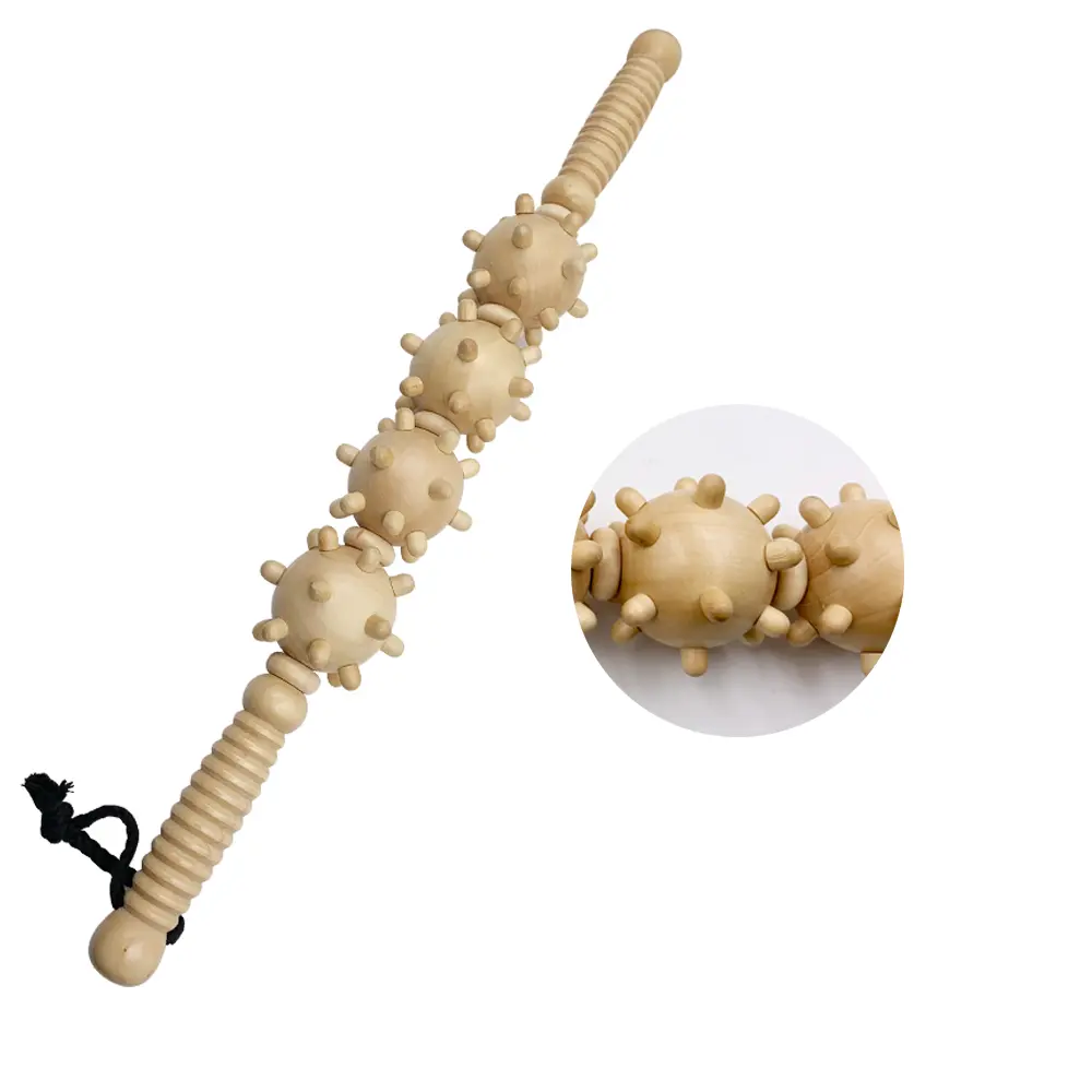 Carelax Wooden Big Beads Massage Stick for Deep Tissue Massage and Cellulite Blaster - Smooth, Body Care