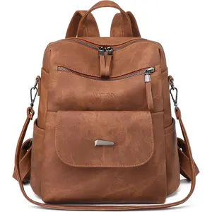 PU Leather Backpack Purse for Women Fashion Multipurpose Design Handbag Ladies  Bags Travel Backpack Brown