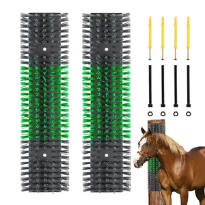 Durable Scratch Brush for Cattle Horses Goats Cow, Massage Grooming Tool for Healthy Coat Relieves Itching, Easy Install on Fence Posts 2pcs Gray