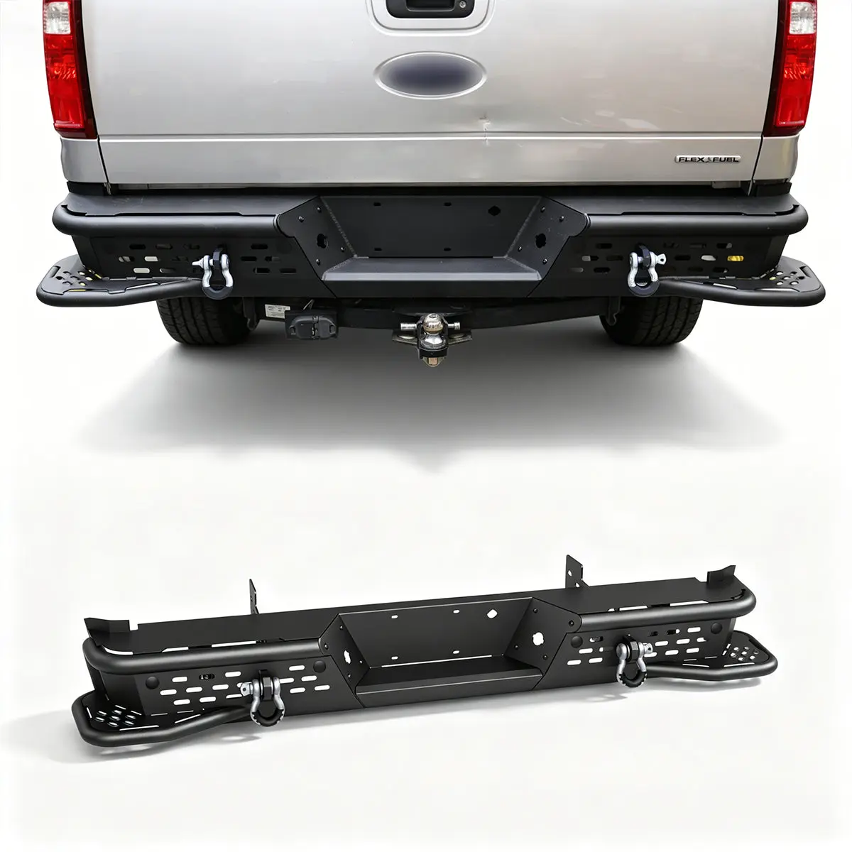 WOLFSTORM Rear Bumper for 1999-2016 FORD F-250/F-350, Perfect Fit Auto Replacement Part with DIY Spraying, OEM License Plate Lights, OEM Tow Hitch, Parking Sensor Mounting Hole