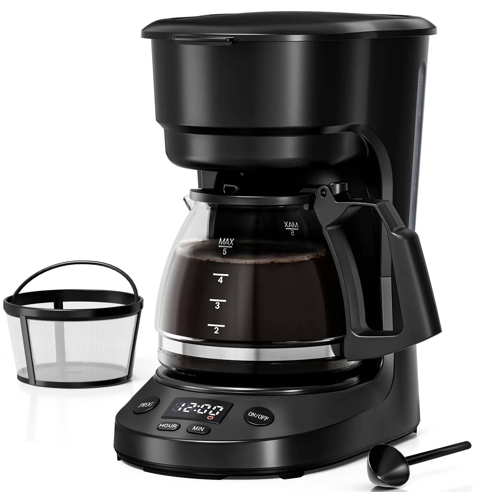 Electactic Capresso 5-Cup Mini Drip Coffee Maker with Reusable Filter,  Convenient and User Friendly, Black with Auto Pause and Serve Function, Glass Carafe