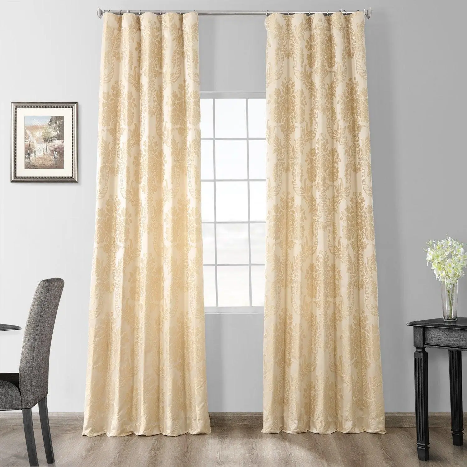 Half Price Drapes Magdelena Damask Faux Silk Jacquard Weave Window Drapes - Luxury, Glam Room Darkening Curtains for Bedroom Home Decoration