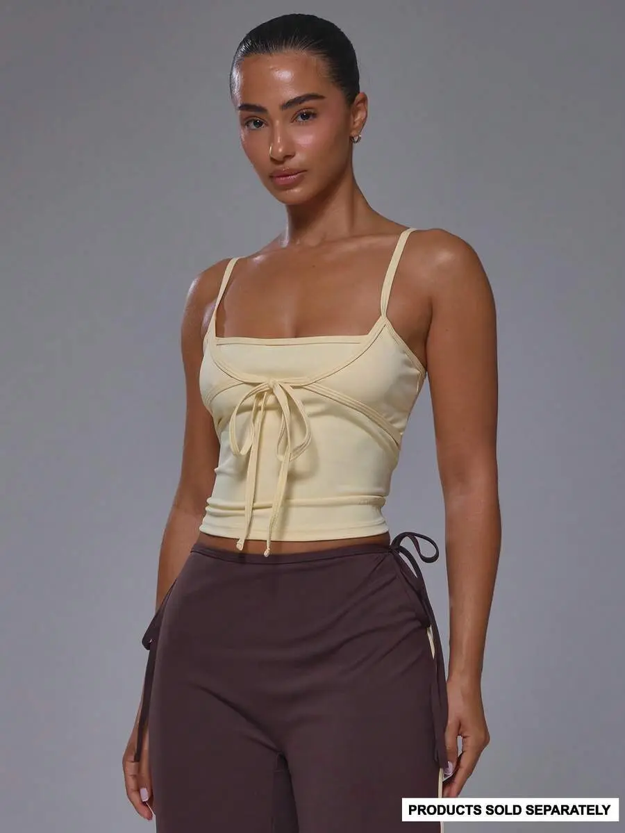 SLAYFIT Sport Scoop Neck Cross Over Tie Front Adjustable Straps Fitted Cami Top Coord Top Only Sport Workout Gym Cute Pilates Fitness Daily