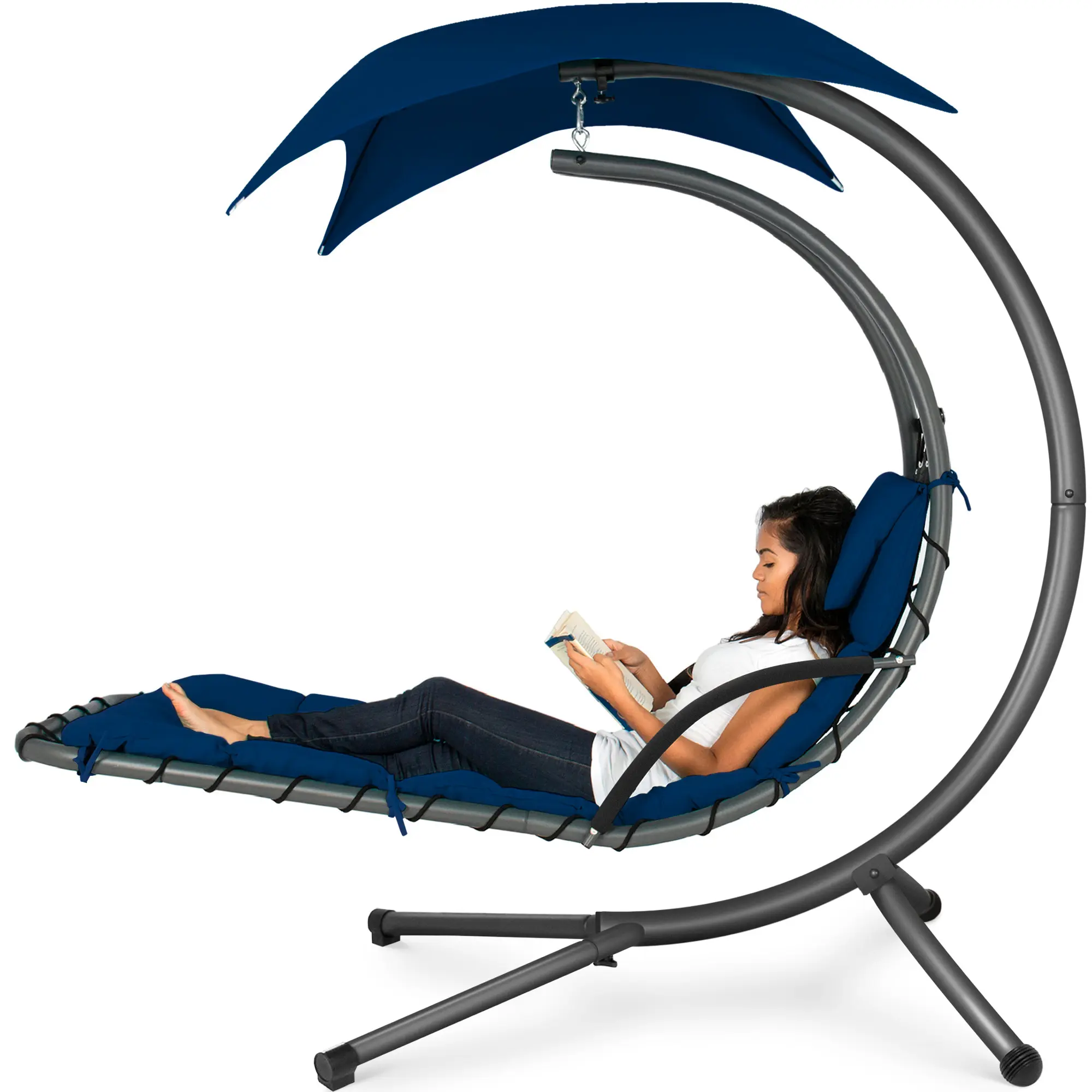 Best Choice Products Hanging Curved Chaise Lounge Chair Swing for Backyard, Patio w/ Pillow, Shade, Stand Best Choice Products Hanging Curved Chaise Lounge Chair Swing for Backyard, Patio w/ Pillow, Shade, Stand