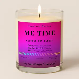 Hope and Beyond Me Time Candle 12 oz Scented Aroma for Self Care Bath Time Tropical Pear Lychee Sea Salt Freesia Handcrafted in Atlanta GA - Decoration