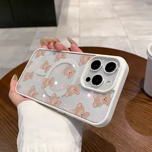 Premium Magnetic Case for iPhone11/12/13/14/15/16/promax Love Cartoon Bear y2k cased MagSafe Compatible, Aesthetic Pattern Design Perfect for Everyday Use