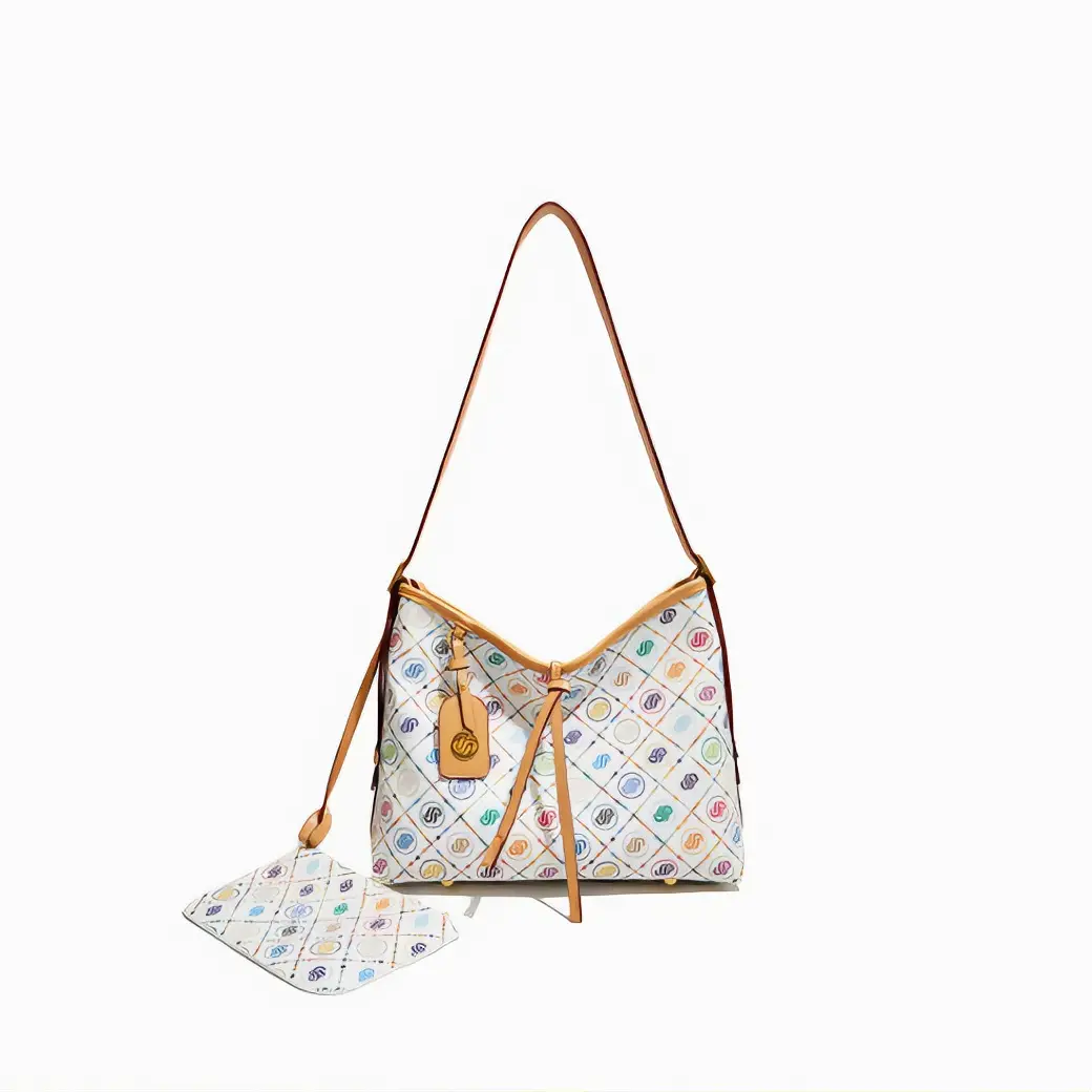 A180-New Women's Shoulder Bag with Colorful Pattern and Brown Leather Strap
