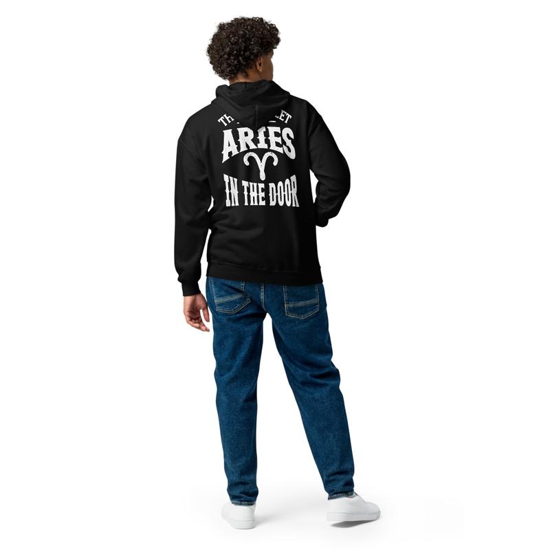 THEY DONE LET THE -THE- ARIES IN THE DOOR Unisex heavy blend zip hoodie Fabric Fleece