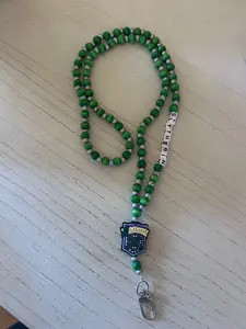 HP Wood Beaded Green and Gray Lanyard