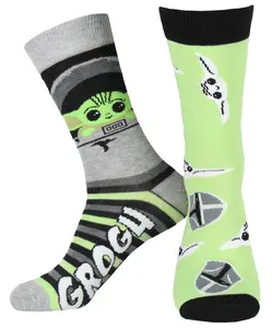 Star Wars The Mandalorian Baby Yoda Grogu and Mando Adult Crew Socks 2 Pair