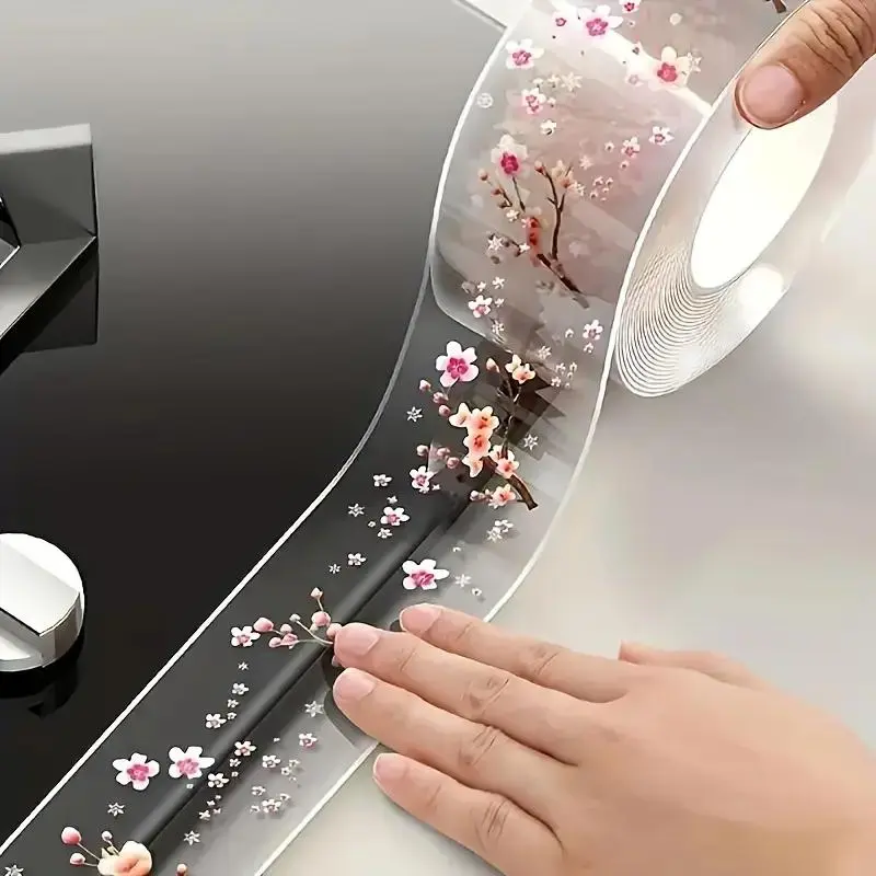 Waterproof Self Adhesive Seal Tape, Floral Pattern Decorative Tape, Durable Leak Proof Heavy Duty Tape Versatile Use for Kitchen, Bathroom, Corner Wall & Countertop