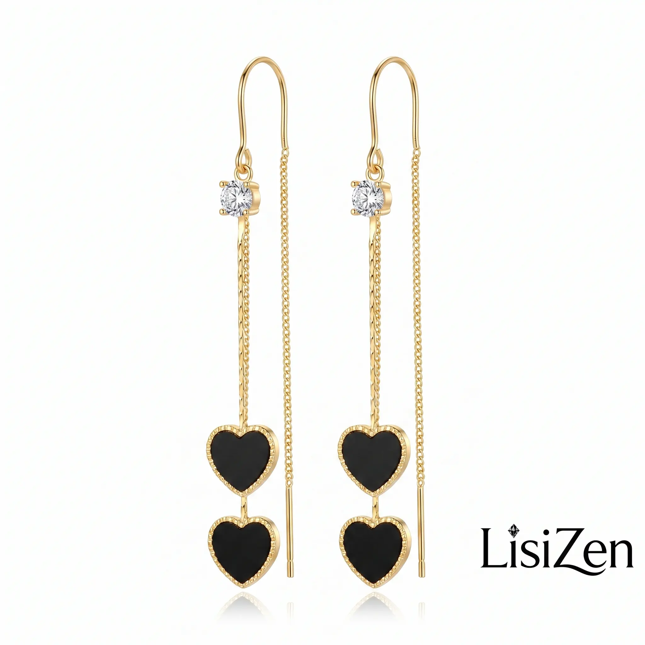 Sexy Black Heart Long Tassel Earrings for Women New Trendy Light Luxury Super Fairy Ear Threads Popular Ear Accessories DZEH4898