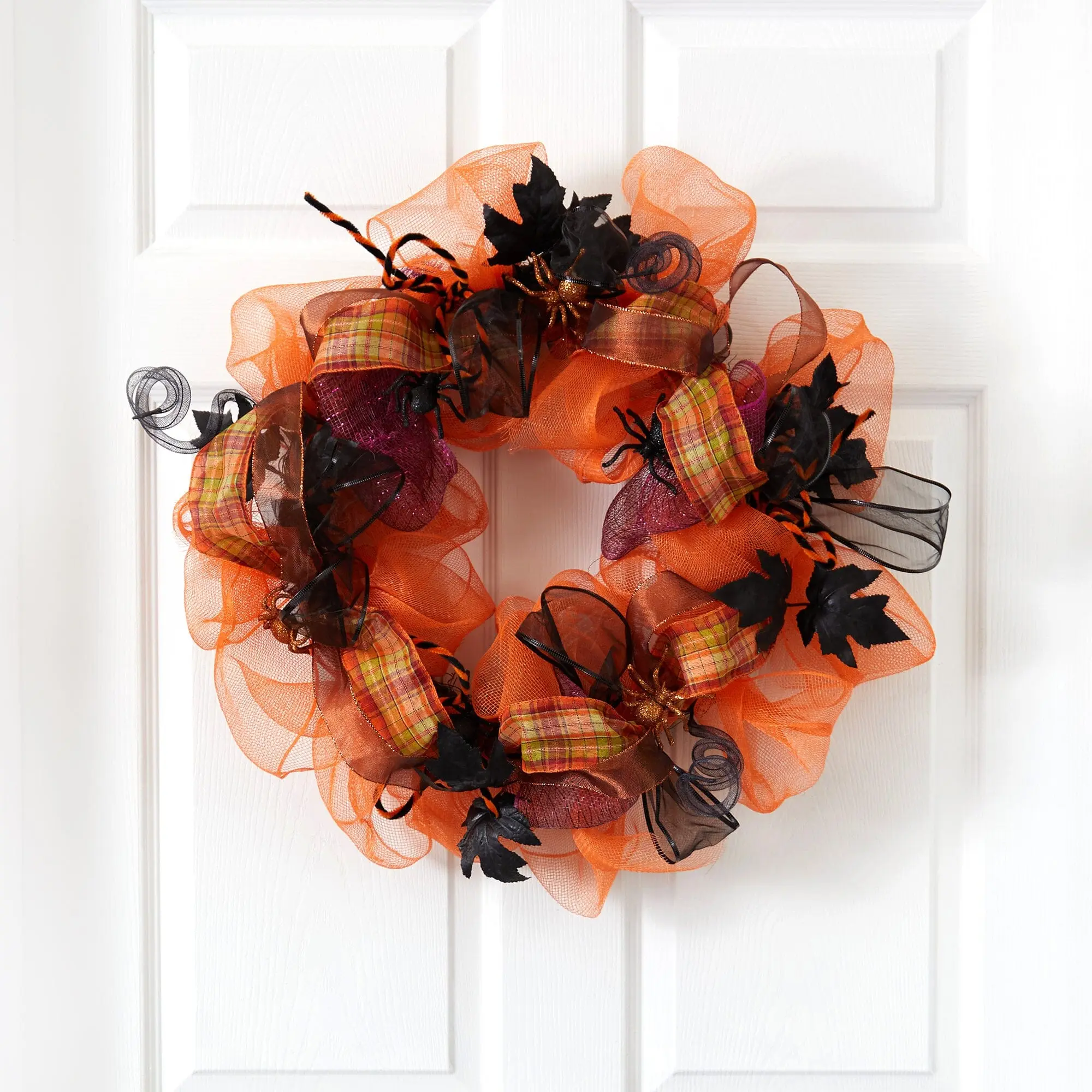 26 in Scary Effect Mesh Fabric Halloween Spider Wreath, Wall Mount Decoration for Home & Party Festive Supplies