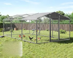 AMERLIFE  Large Chicken Coop with Perch and Hinged Door, Spire/Dome Roof Walk-in Chicken Run with Metal Frame and PE Cover for Backyard Poultry, Ducks, RabbitsBest Gift Ideas/Christmas Gifts
