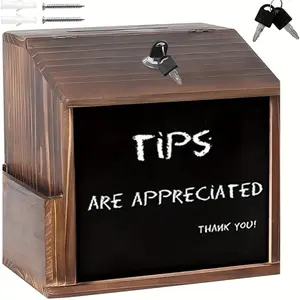 Lockable Wooden Suggestion & Donation Box Organiser with Chalkboard Slot, Wall-Countertop Mount for Office, Church