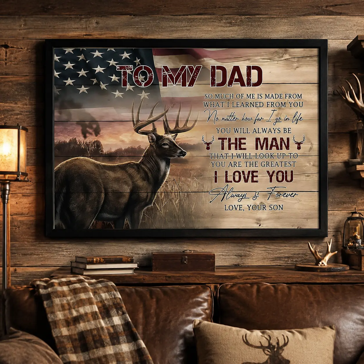 Canvas Wall Art To My Dad Deer Usa Flag Father Day Gifts For Hunting Dad Canvas Custom Painting Print Wall Art Modern Home Art Decoration Stretched And Framed Ready To Hang