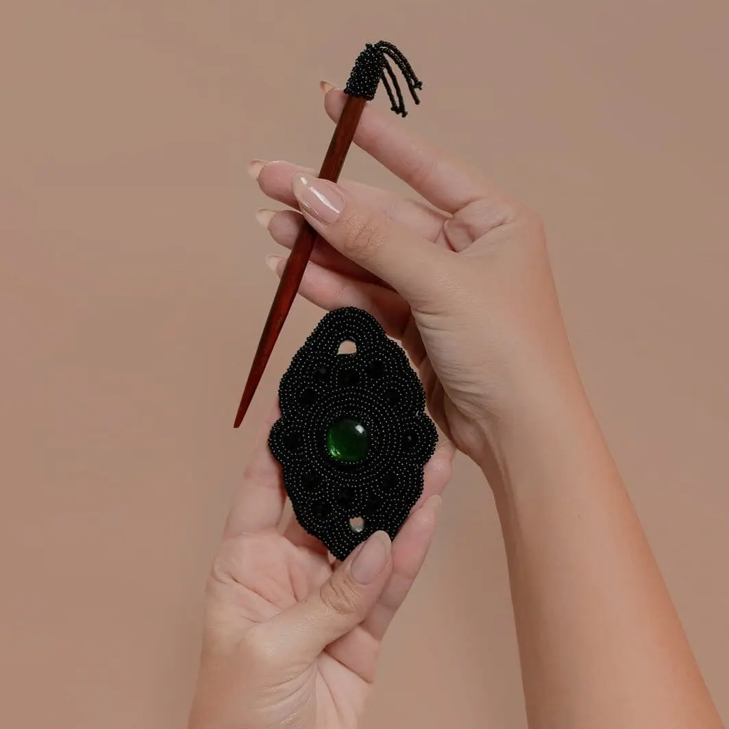 Black Beauty - Beaded Hair Barrette with Elegant Design - Handmade by Mexican Artisans - Mother Sierra