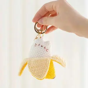 Handmade Crochet Cat Keychain in Banana Shape - Unique Gift for Her, Perfect for Birthdays & Special Occasions