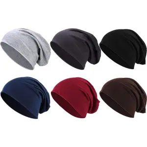 6 Pieces Thin Knit Slouchy Beanies Cap Cotton Chemo Sleep Cap Dwarf Hat for Women Men