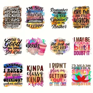 12pcs/set Colorful Watercolor Letter Iron-On Patches - DIY Vinyl Appliques for T-Shirts, Jackets, Hoodies, Bags & Hats - Washable Heat Press Transfers with Inspirational Quotes & Fun Phrases, Fun Phrases Patches | Vinyl Stickers