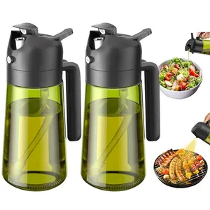 2 Count 2 in 1 Oil Sprayer and Oil Dispenser for Kitchen 16oz 470ml Light Blocking Dark Glass Olive Oil Spray Bottle for Cooking Air Fryer Salad BBQ Utensils