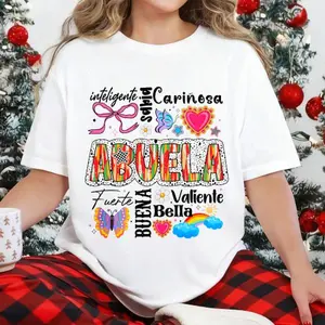 100 Percent Cotton Plus Size Casual Style T Shirt Abuela With Colorful Butterflies Hearts And Rainbow Design For Women Summer Wear Gift For Grandmother