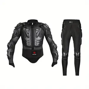 Breathable Motorcycle Armor Suit - PE Material, Anti-Fall Protection, Black with White Accents, Chest & Back Padding for All-Season Riding & Racing