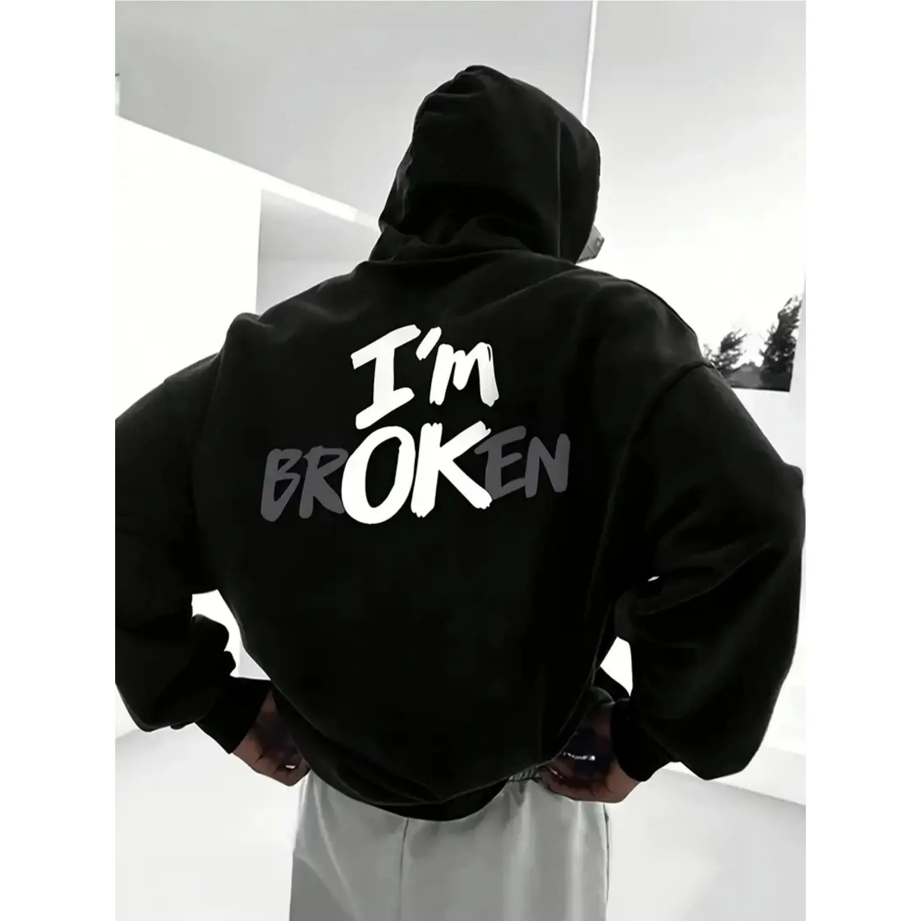 Women's Oversized Letter Graphic Hoodie, Casual Long Sleeve Pullover Sweatshirt with Breathable Stretch Knit Fabric, Longsleeves, Soft
