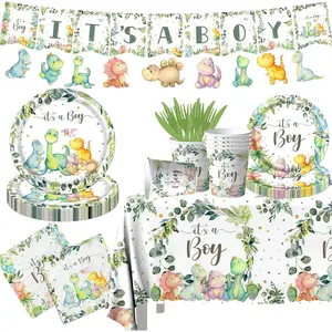 Dinosaur Birthday Party Decorations It's a Boy  Shower Party Supplies Disposable Dino Plates Napkins Banner Tablecloth Dinosaur  Boy Shower Decorations for 20 Guests