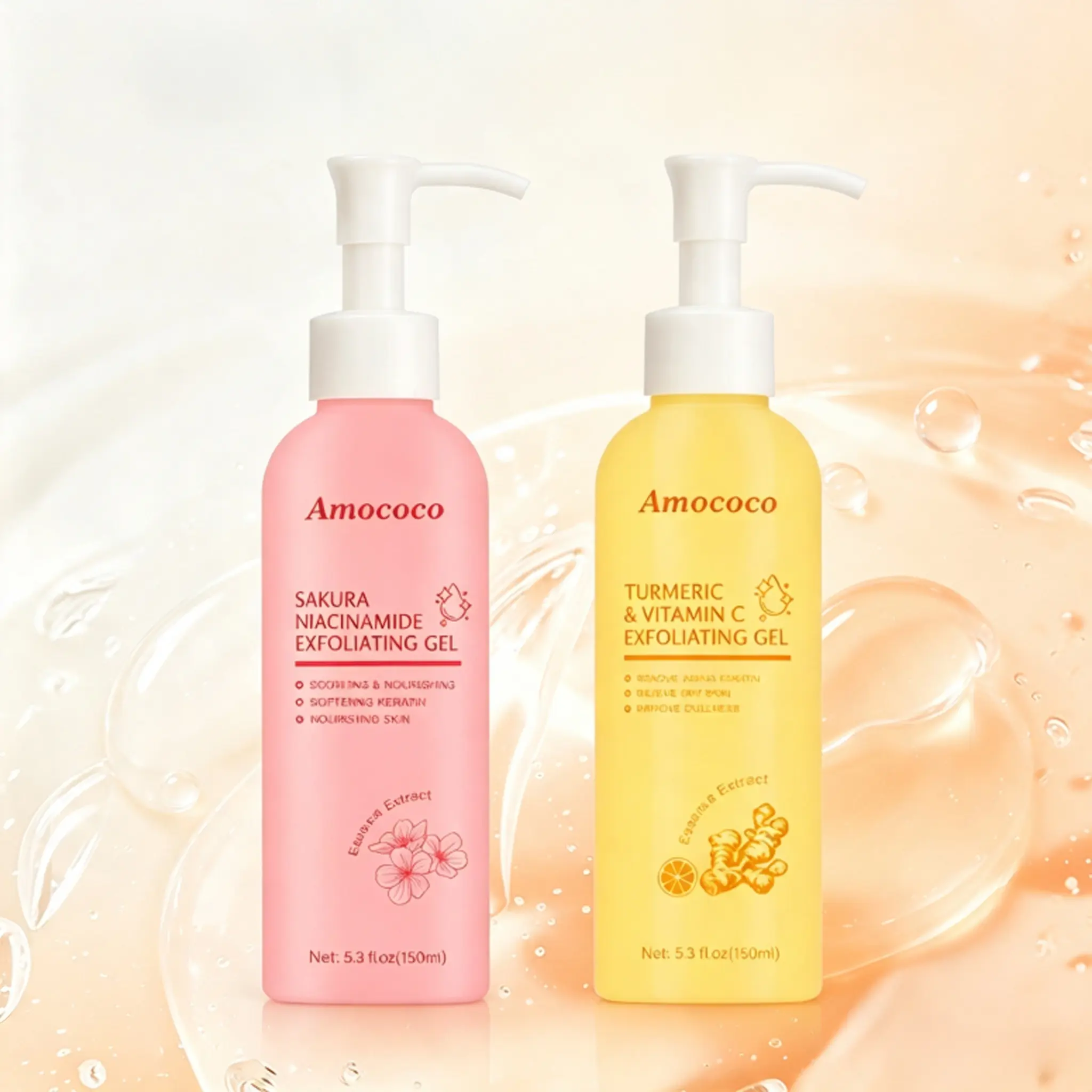 2 Pack Sakura Turmeric Niacinamide Vitamin C Exfoliating Gel, Gentle Moisturizing Exfoliating Cleansing Gel for Face & Body