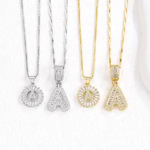 Full Diamond 26 English Letter Necklace for Women, Copper Inlaid with Zircon, Real Gold Plated Flower Letter Set, the Perfect Gift for Wife or Mother