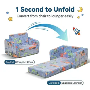 Kids Couch, 2-in-1 Toddler Chair Comfy 2-6 Years Old, Convertible Kids Chair, Toddler Couch Sofa, Kid Sofa to Lounge Bed for Boys and Girls Gifts, Kids Recliner, Blue