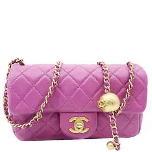 Pre-owned CHANEL Leather Crossbody Bags Pearl Crush Mini Rectangular Flap Quilted Crossbody Bag Magenta