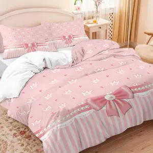 3pcs Pink Bow Tie Pattern Bedding Set Includes 1 Quilt Cover and 2 Pillowcases, Soft Comfortable Bedroom Decor for girls and women, Soft Bedding Sets