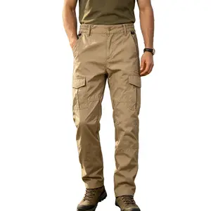 Men’s Monochromatic Tactical Work Pants - Boot-Friendly, Casual, Mid-Rise, Non-Transparent, Wear-Resistant, Multiple Pockets, Drawstring Design - Ideal for Outdoor Training, Work, Spring & Autumn Wear, Boot-Friendly Men's Pants, Casual Men's Pants